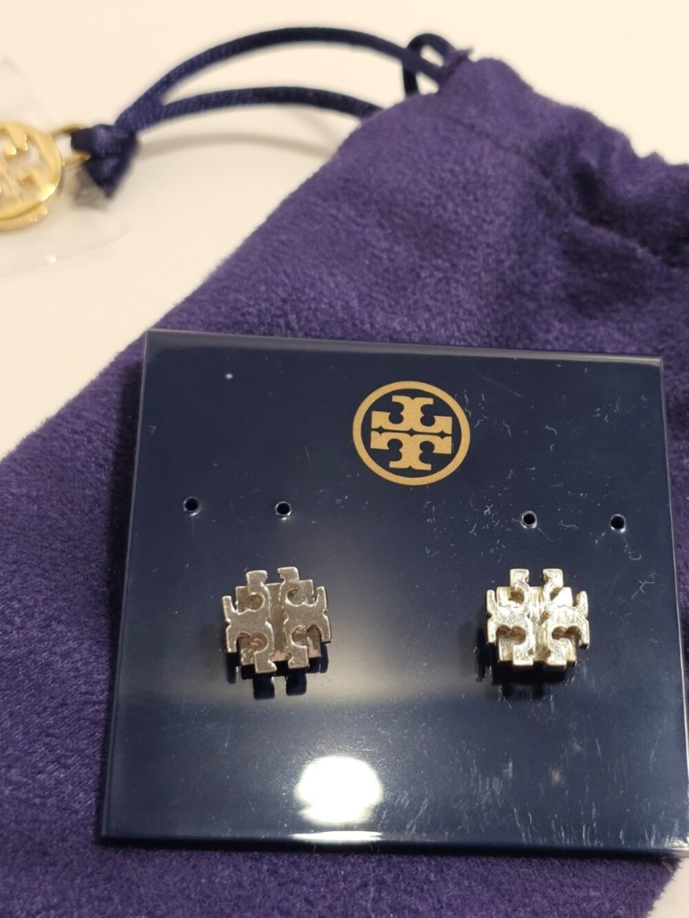 Tory Burch Eleanor Stacked 3D Logo Stud Earrings - Silver tone